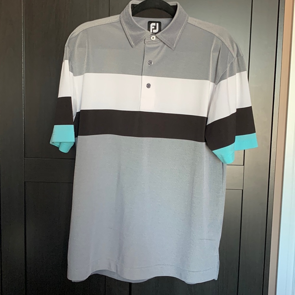 FootJoy Men's Polo Shirt - Gray, Black, White, and Teal